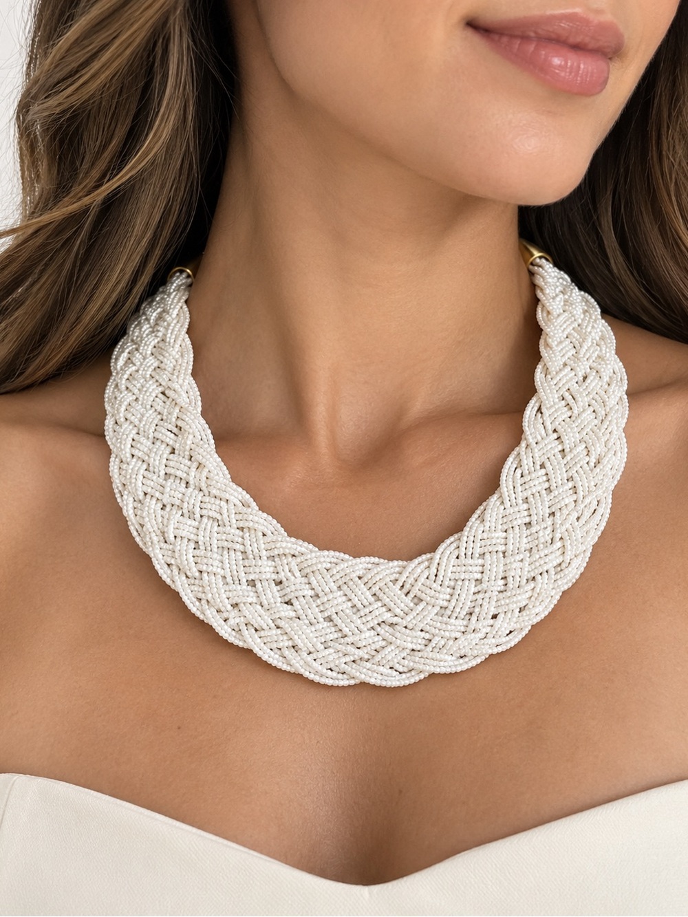 Braided Ivory Beaded Collar Necklace